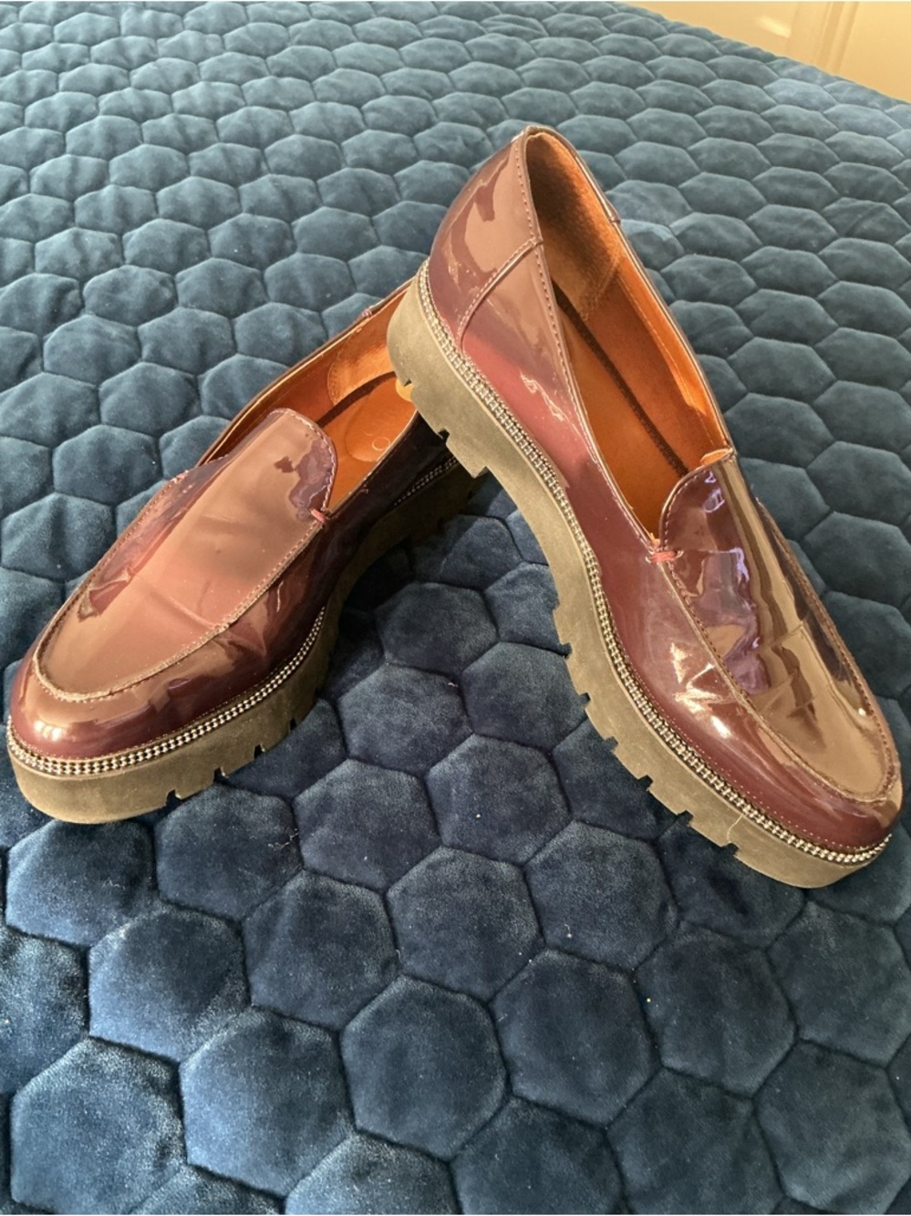 Patent Leather Burgundy Loafers with Chunky Sole